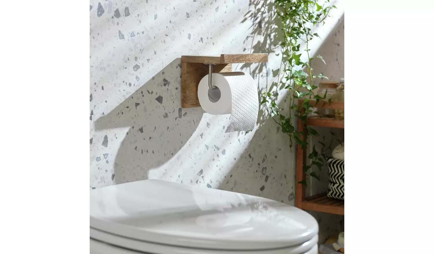 Habitat Mango Wood Toilet Roll Holder Shelf - Natural
