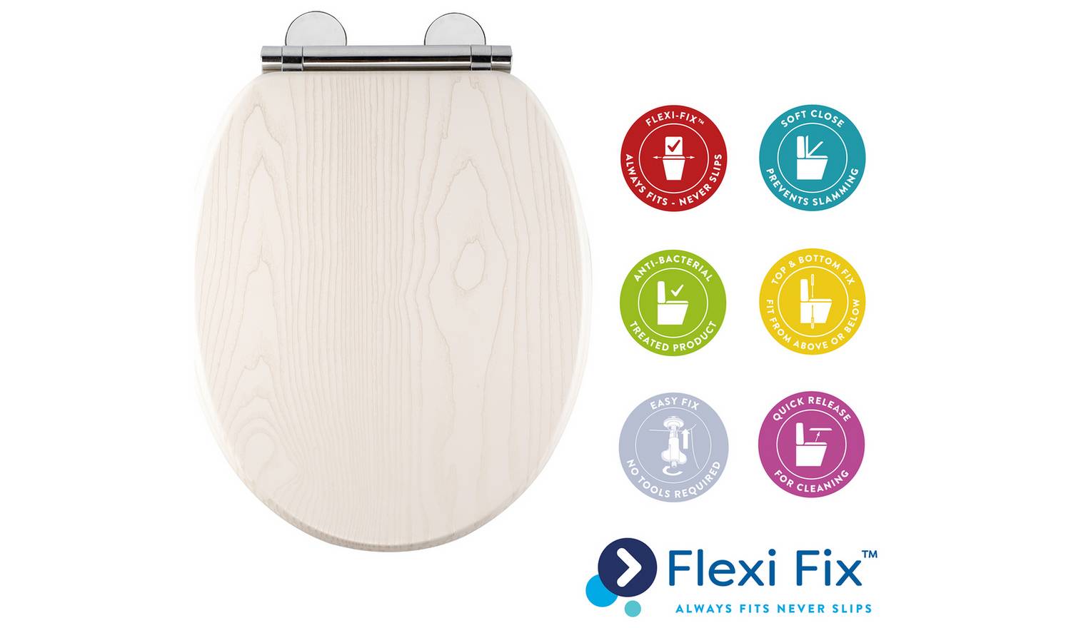 Croydex Moulded Wood Toilet Seat - White Oak Effect