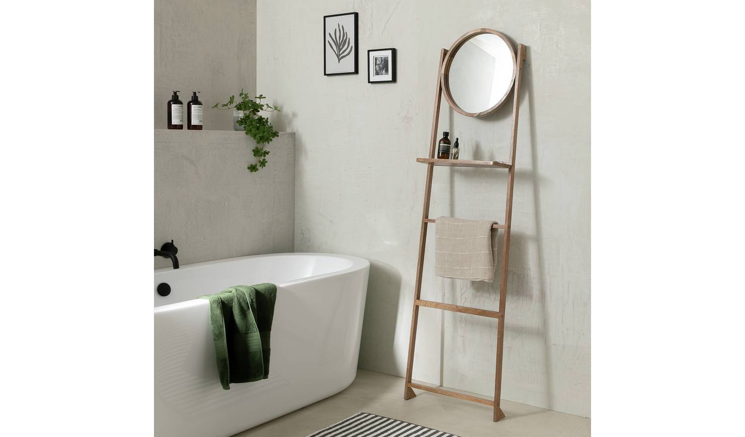 Habitat Free Standing Towel Ladder and Mirror - Natural