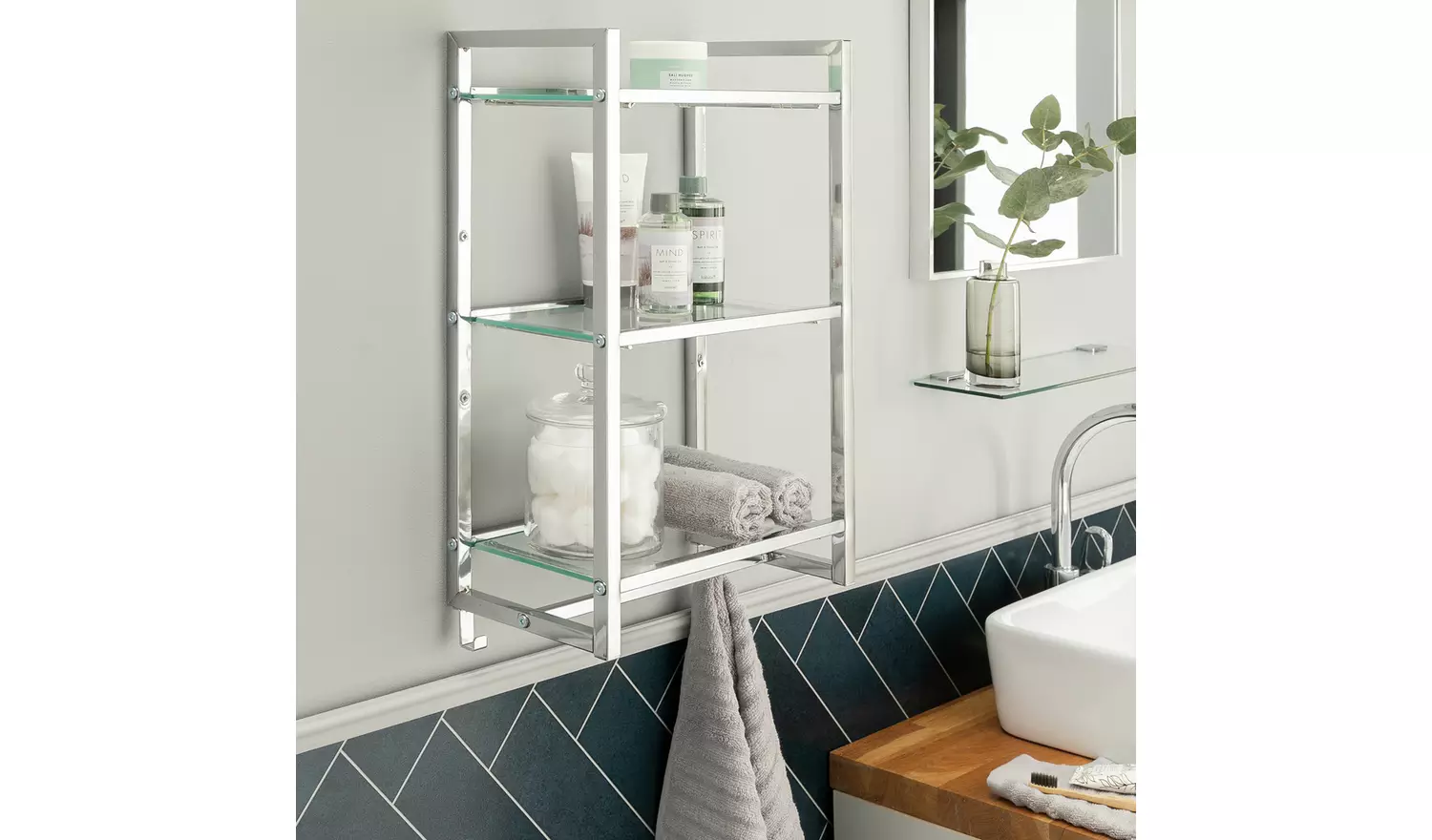 Argos Home Towel Rail & Hook Bathroom Storage Shelves-Chrome