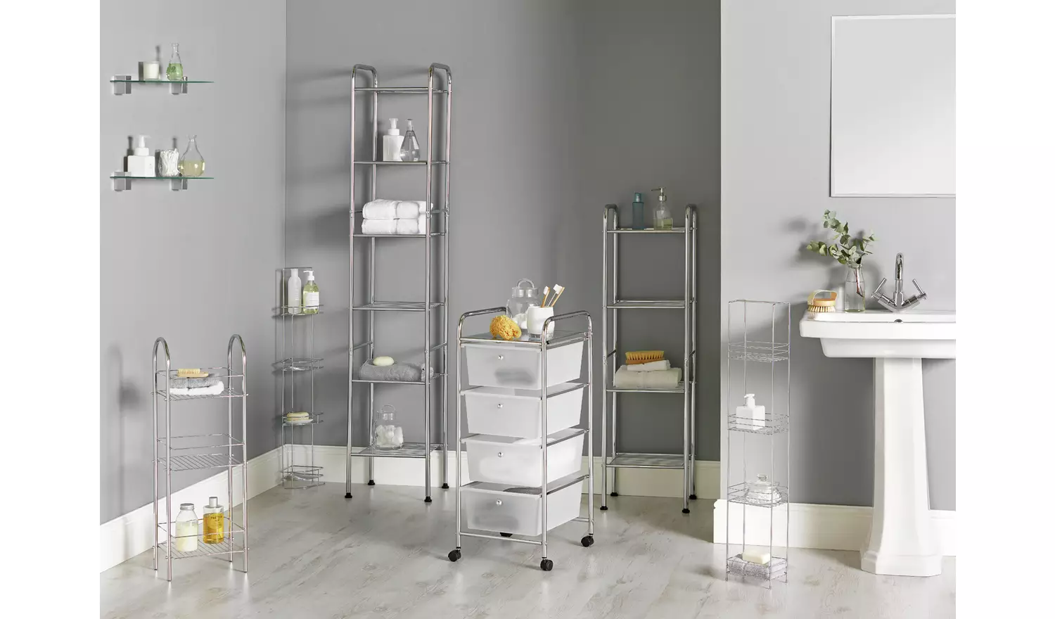 Argos Home 4 Tier Bathroom Storage Shelf Unit - Chrome
