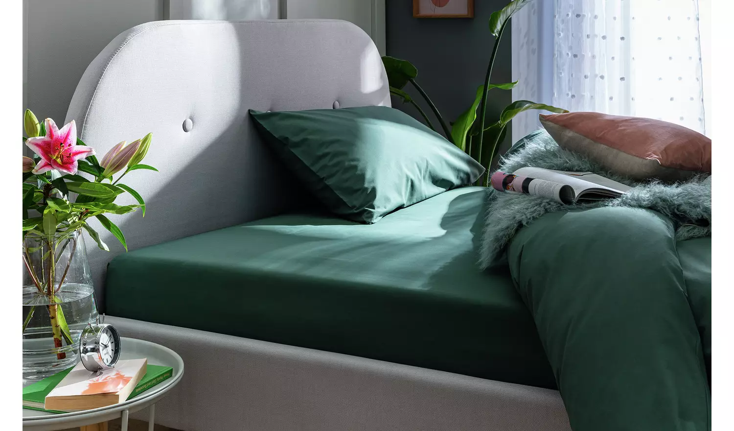 Habitat Cotton Rich 180 TC Leaf Green Fitted Sheet - Double