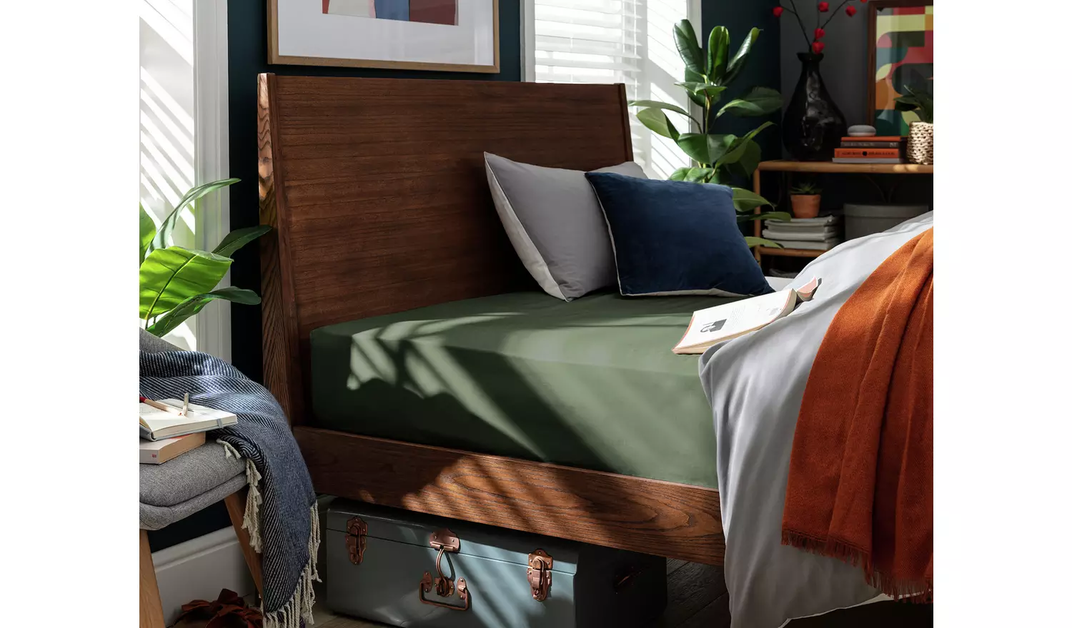 Habitat Cotton Rich 180 TC Plain Green Fitted Sheet - King