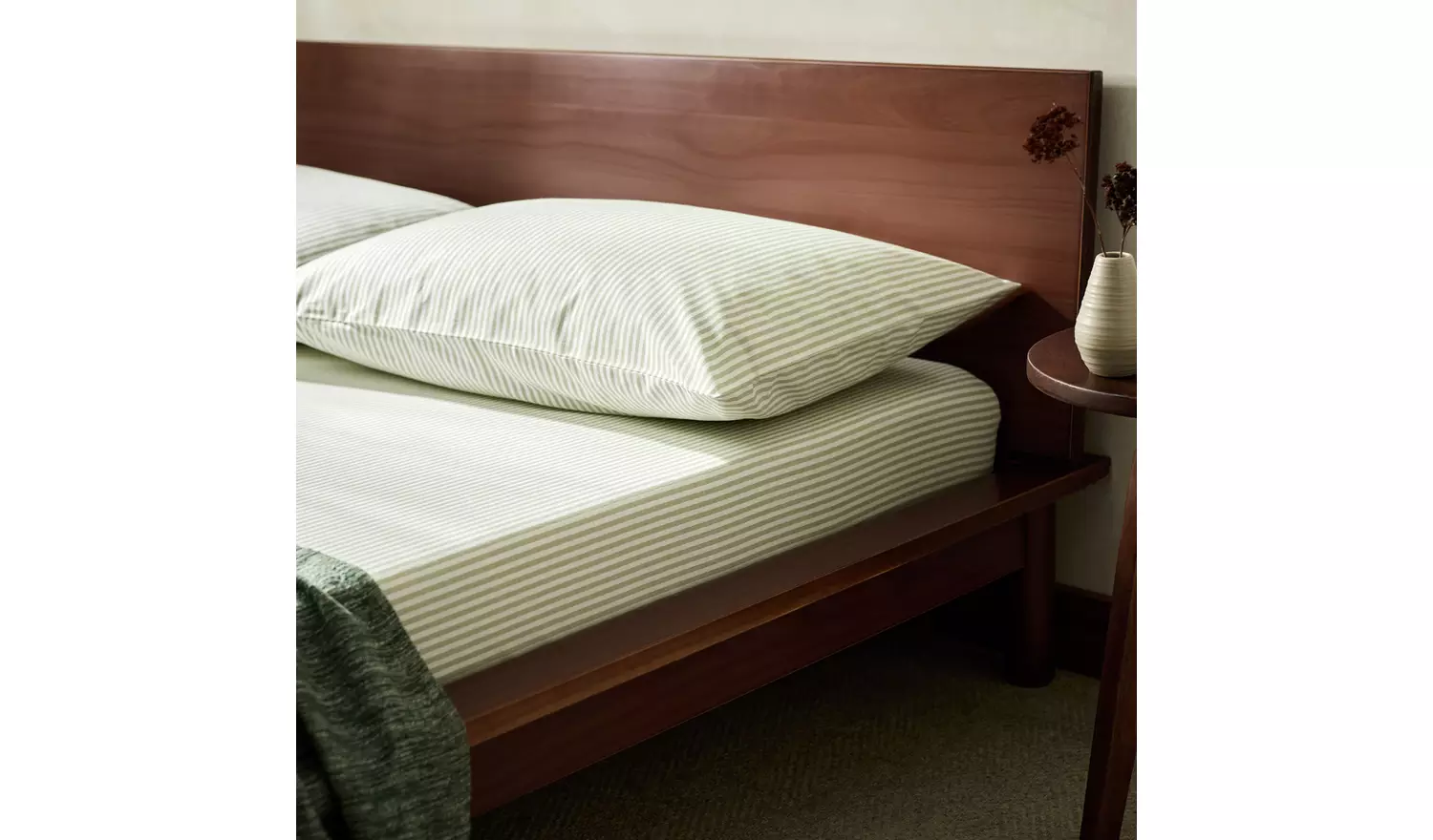 Habitat Green Stripe Printed Fitted Sheet - Double