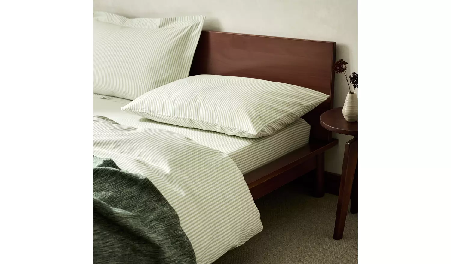 Habitat Green Stripe Printed Fitted Sheet - Double