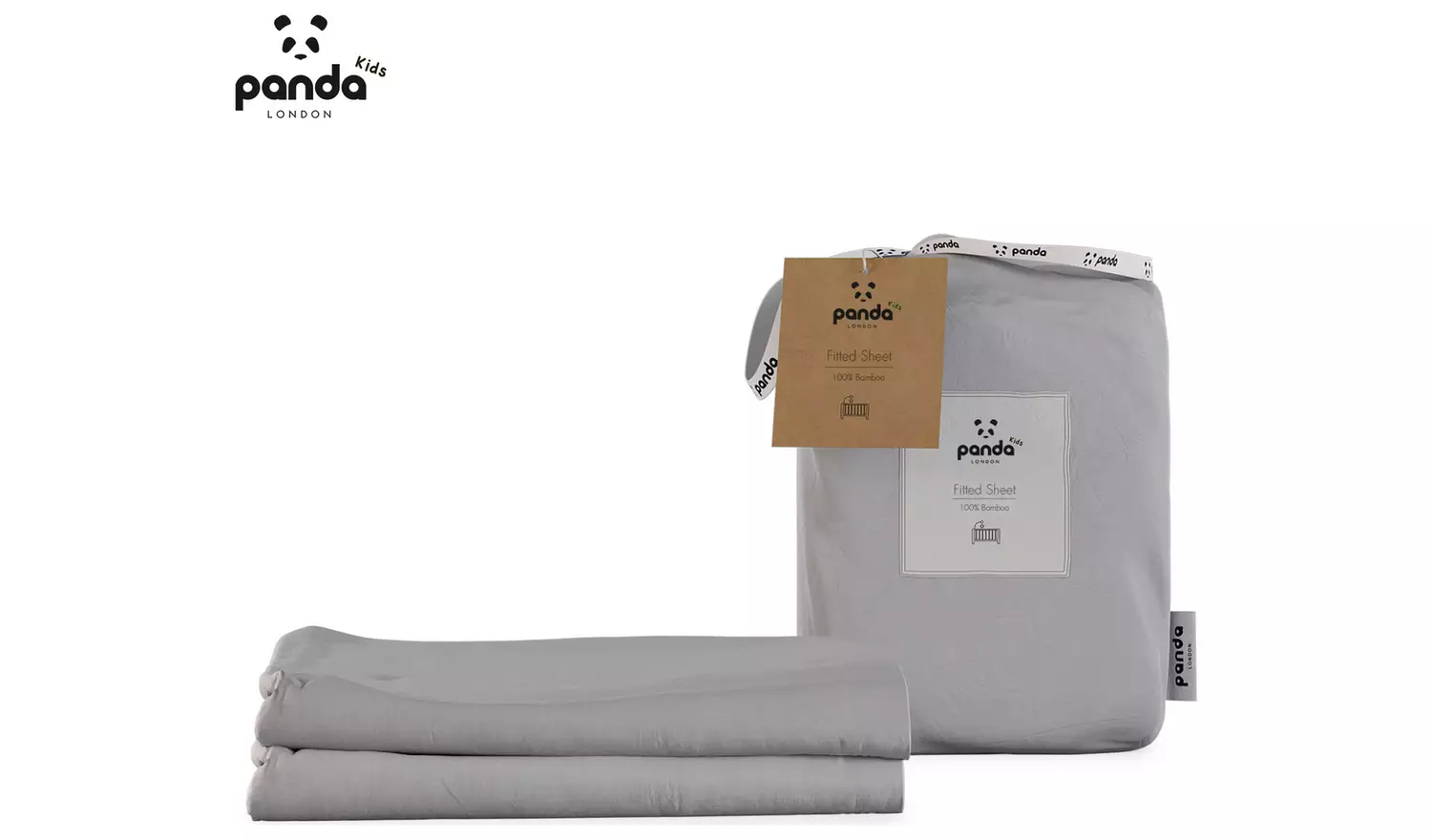 Panda Bamboo Plain Grey 320TC Kids Fitted Sheet - Cot