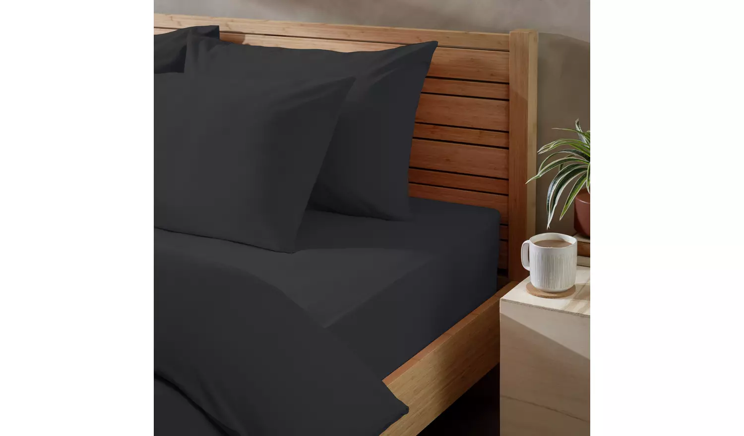 Habitat Washed Plain Charcoal Fitted Sheet - Double