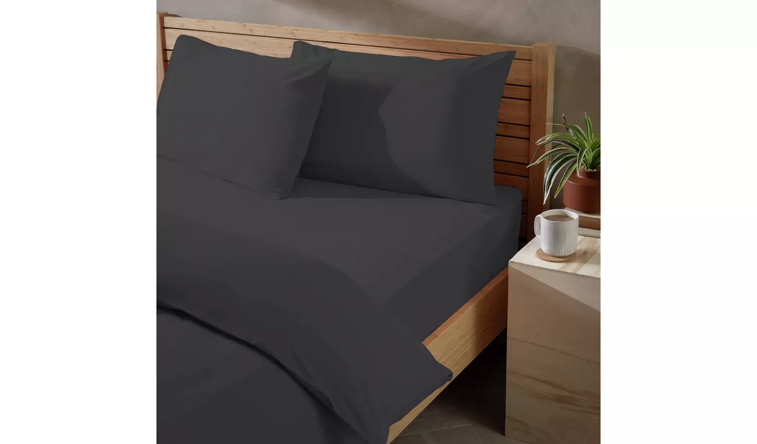 Habitat Washed Plain Charcoal Fitted Sheet - Superking