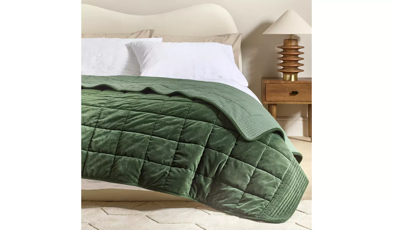 Habitat Velvet Bedspread - Green - 150X200cm