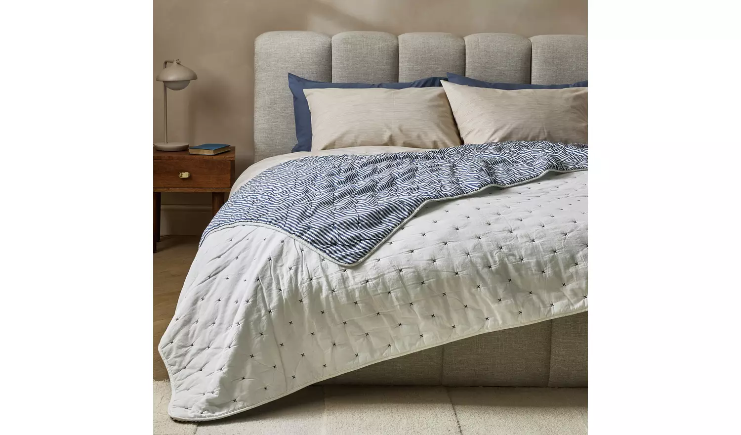 Habitat Stitch Stripe Bedspread - Blue - 200x220cm