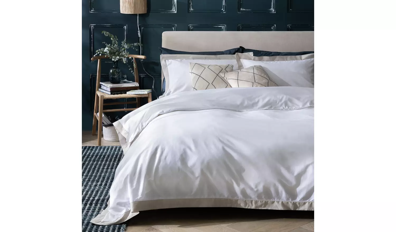 Habitat Cotton 180 TC Oxford Edge White Bedding Set- Double