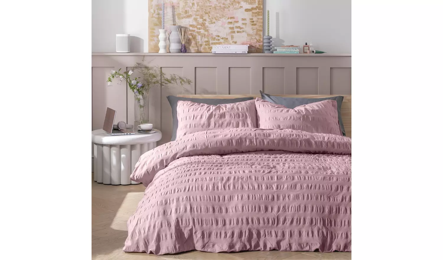 Habitat Seersucker Wide Stripe Lilac Bedding Set - Double