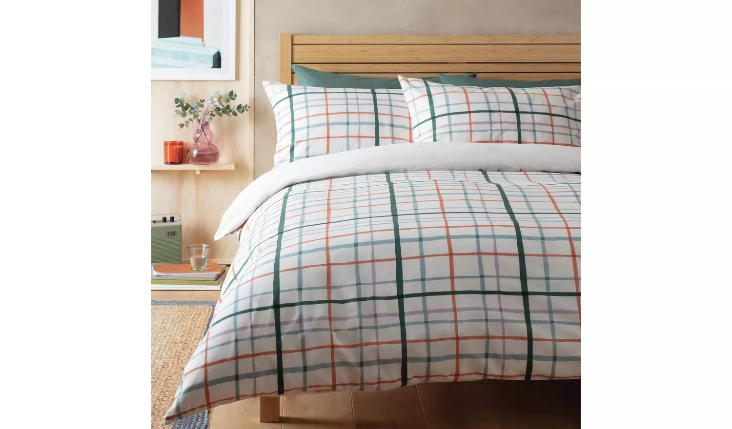 Habitat Painted Check White Bedding Set - King size