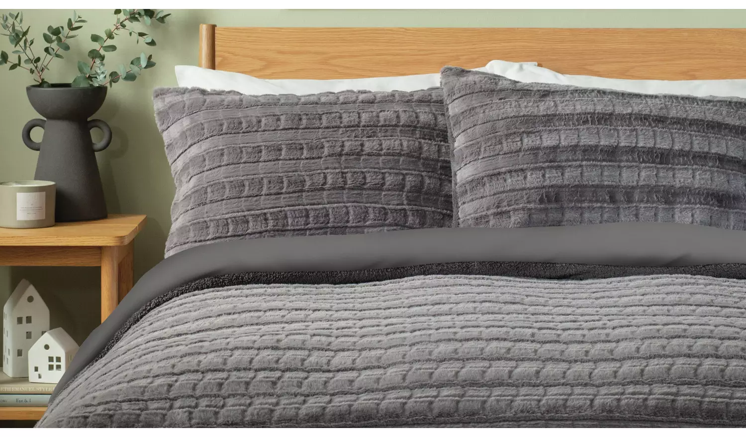 Argos Home Chequered Fur Grey Bedding Set - Single