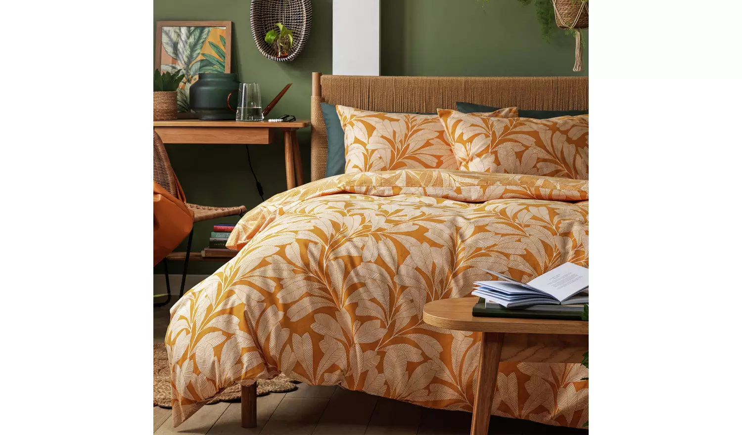 Habitat Cotton Linear Leaf Print Yellow Bedding Set- Single
