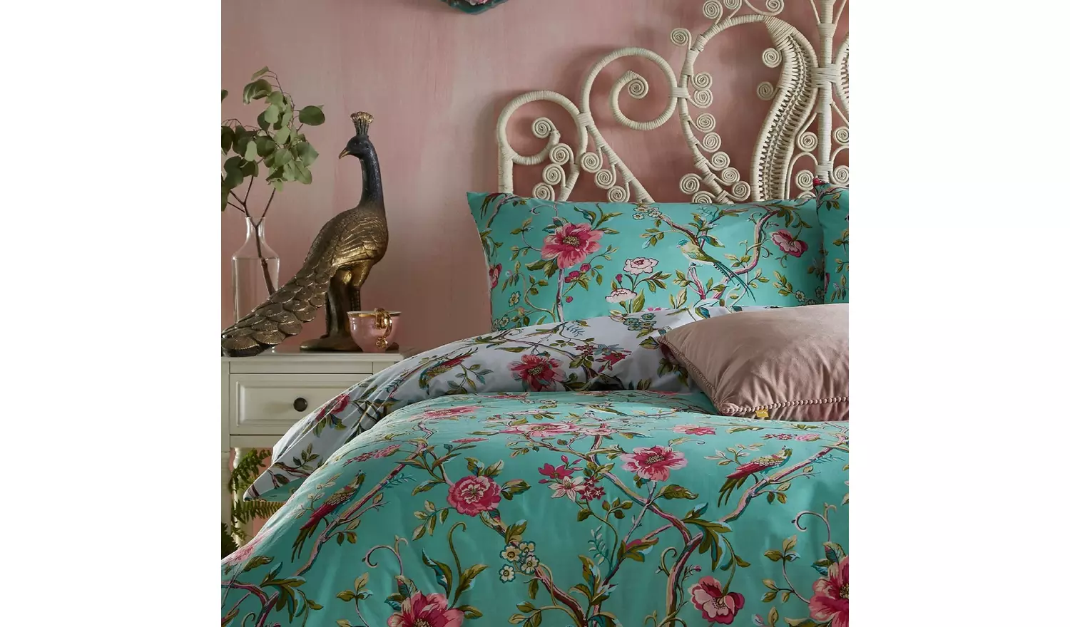 furn Vintage Chinoiserie Floral Green Bedding Set - Double