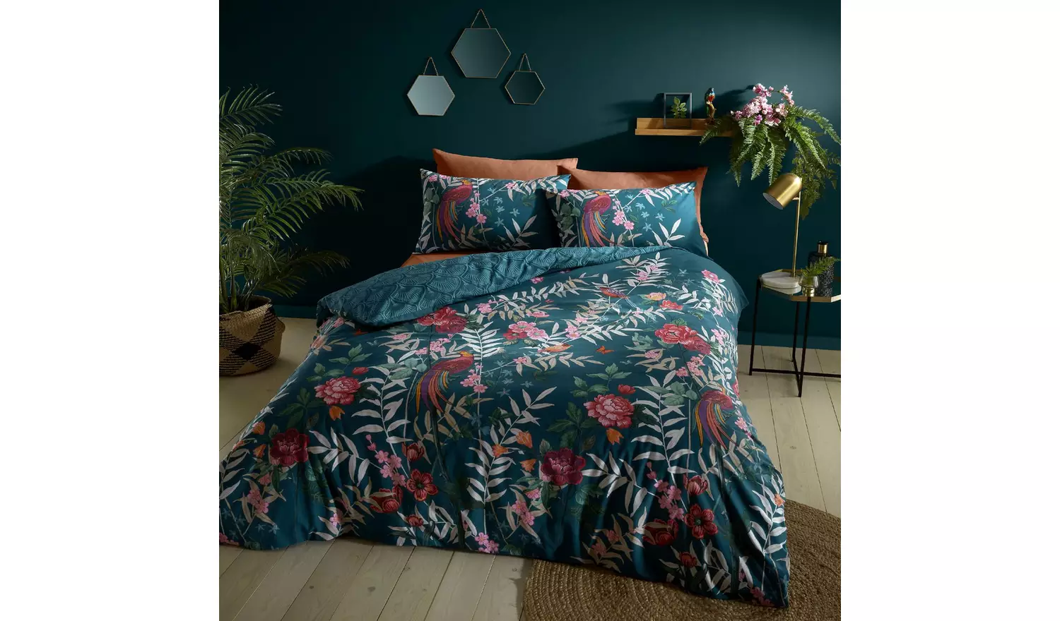 Catherine Lansfield Tropical Birds Green Bedding Set- Double