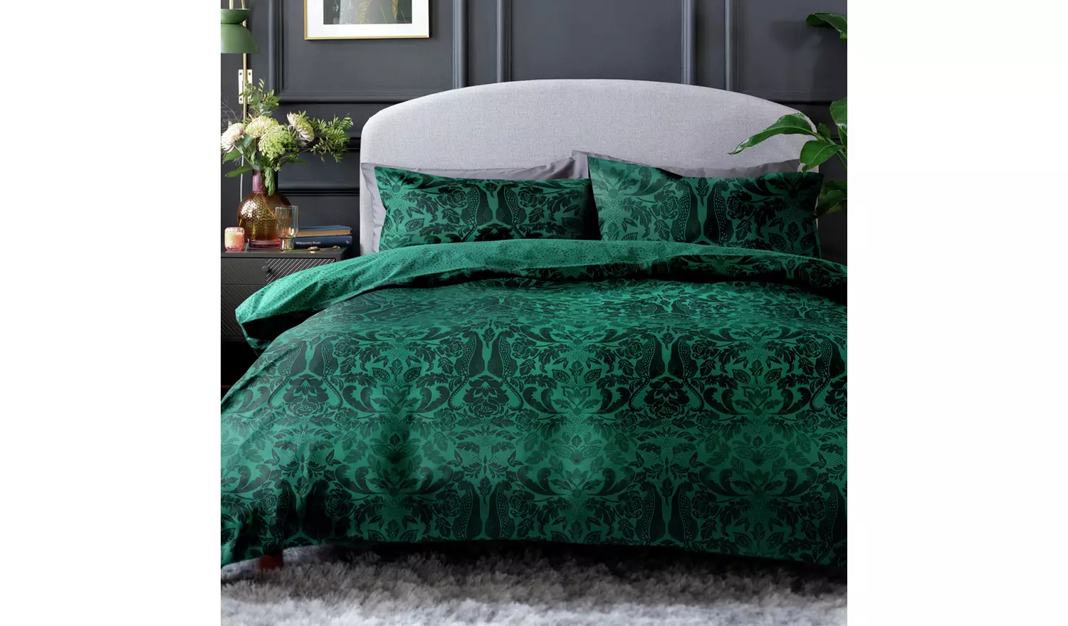 Habitat Damask Print Green Bedding Set - Double