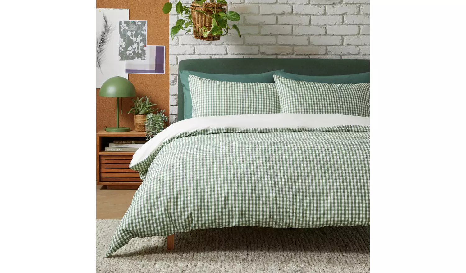 Habitat Seersucker Gingham Woven Green Bedding Set- Single