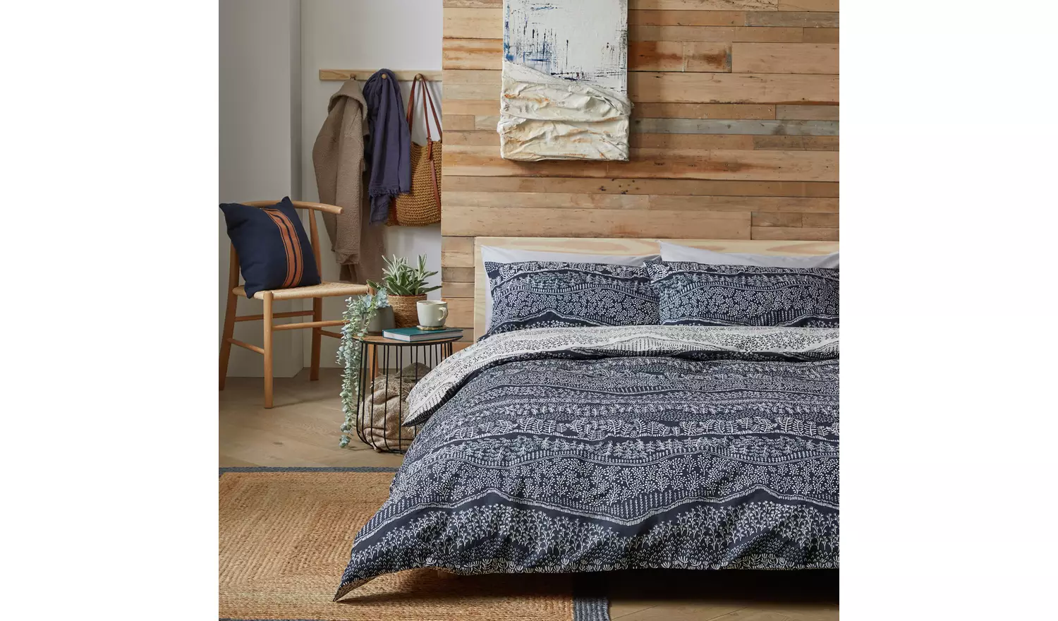 Habitat Cotton Scandi Blue Bedding Set - Double