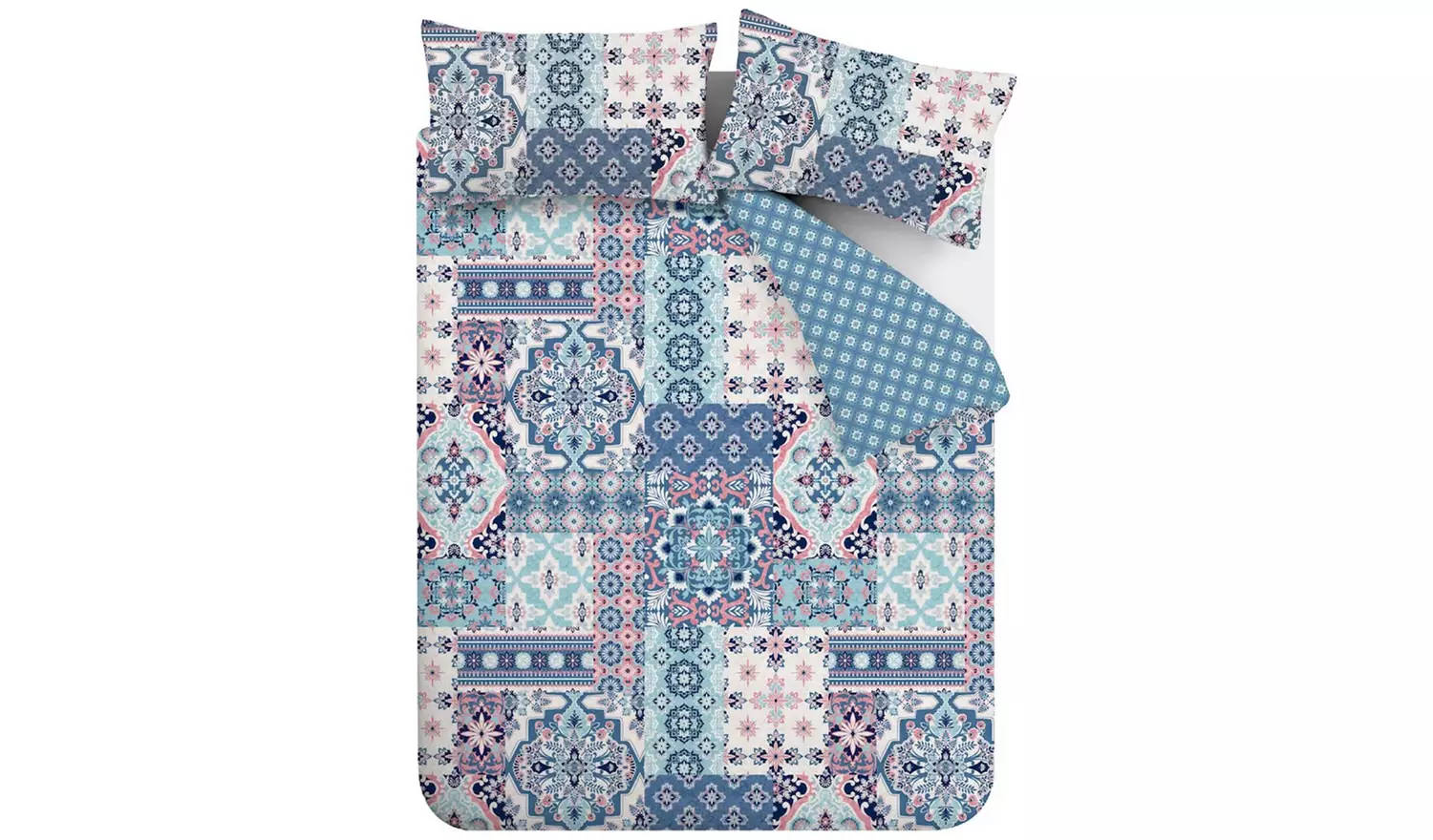Catherine Lansfield Boho Patchwork Blue Bedding Set - Double