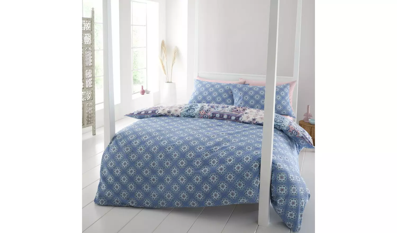 Catherine Lansfield Boho Patchwork Blue Bedding Set - Double