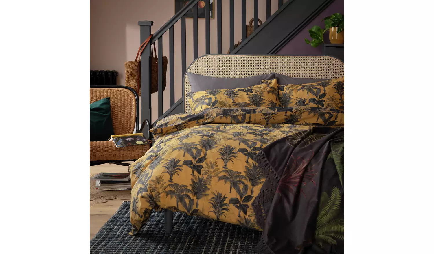 Habitat Palm Floral Print Mustard Bedding Set - Single