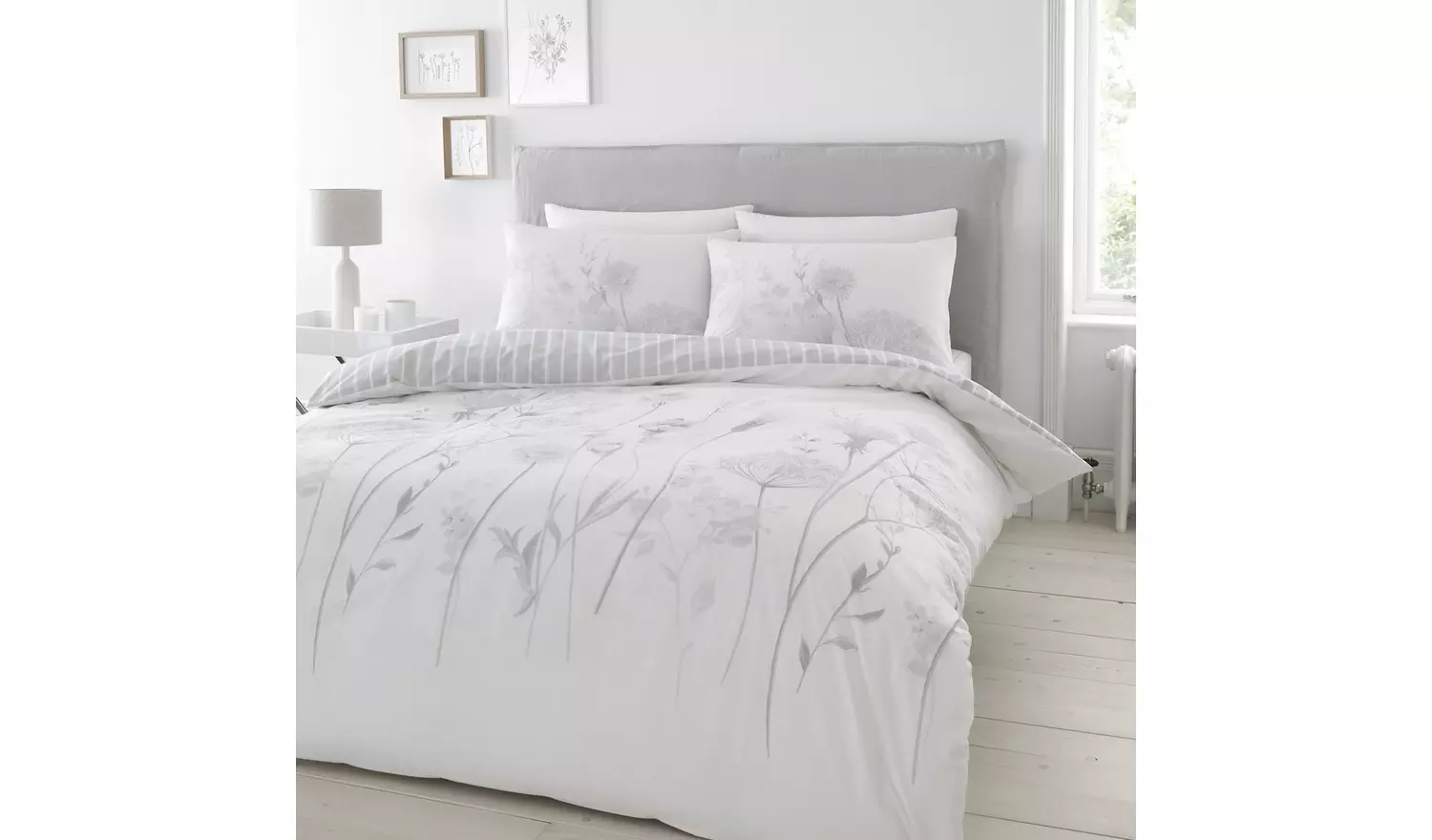 Catherine Lansfield Floral Print White Bedding Set - Double