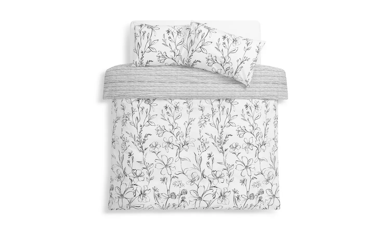 Habitat Loose Linear Floral White Bedding Set - Double