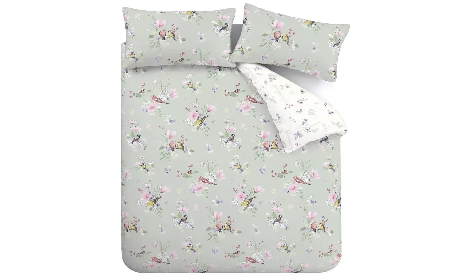 Catherine Lansfield Songbird Print Sage Bedding Set - Double
