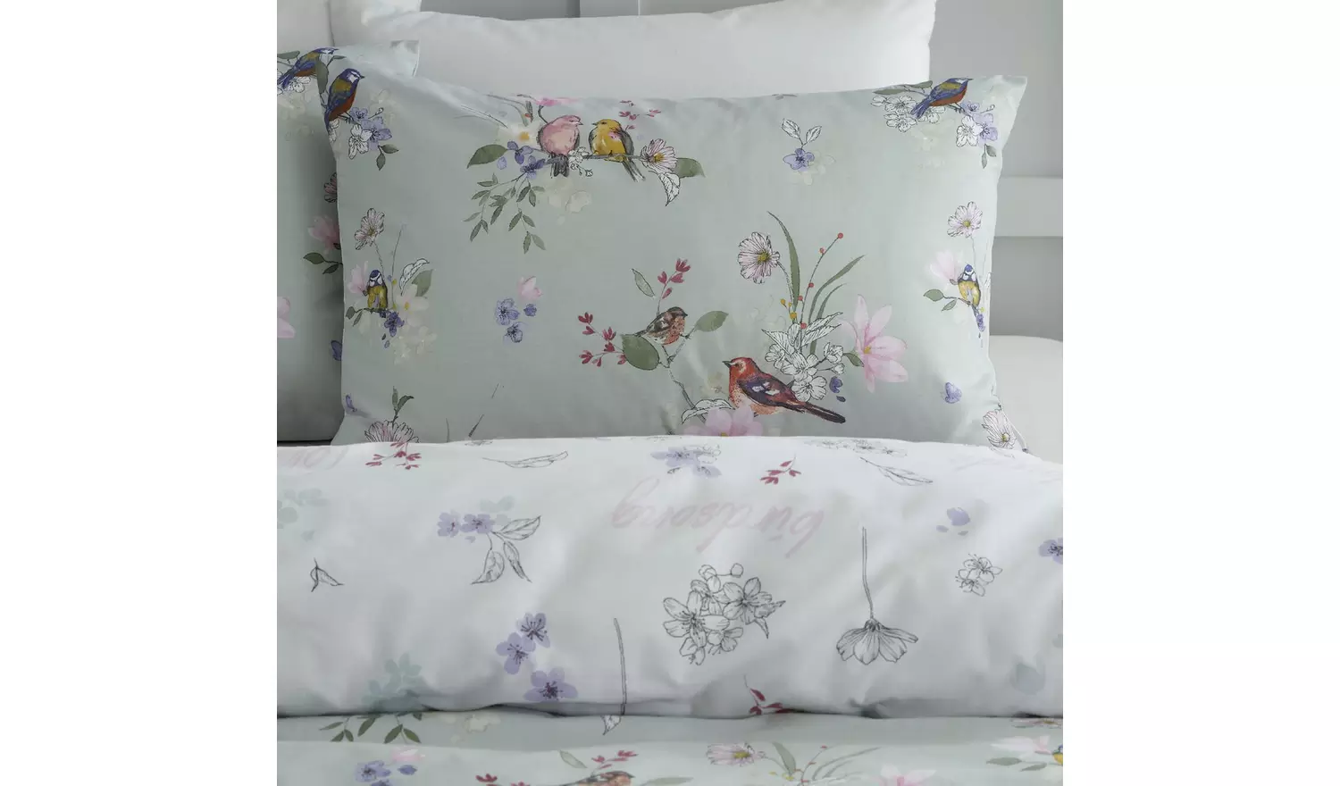 Catherine Lansfield Songbird Print Sage Bedding Set - Double