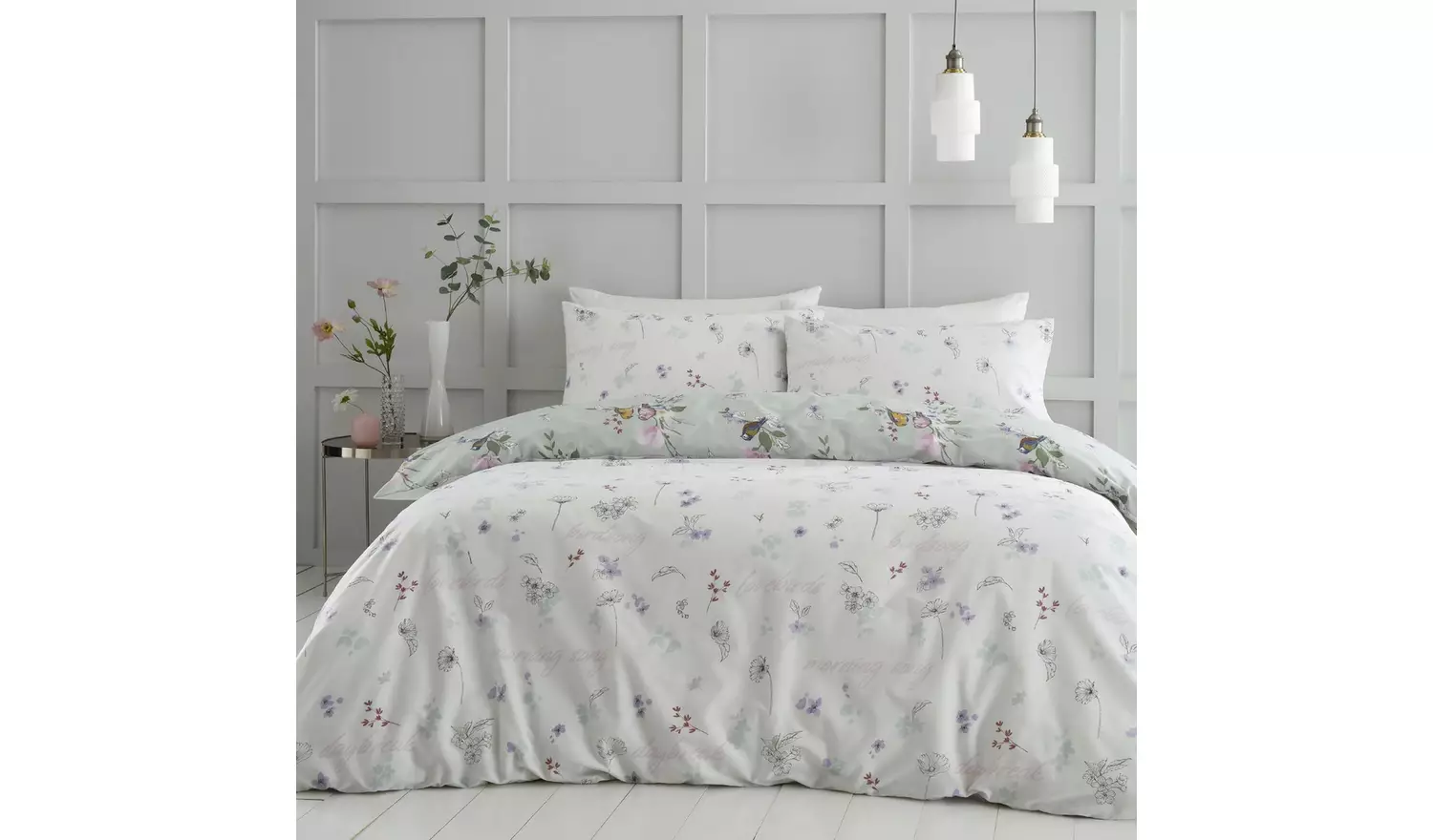 Catherine Lansfield Songbird Print Sage Bedding Set - Double