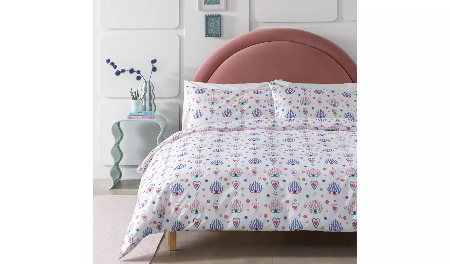 Habitat Cotton Eyes and Heart Print Bedding Set - Double