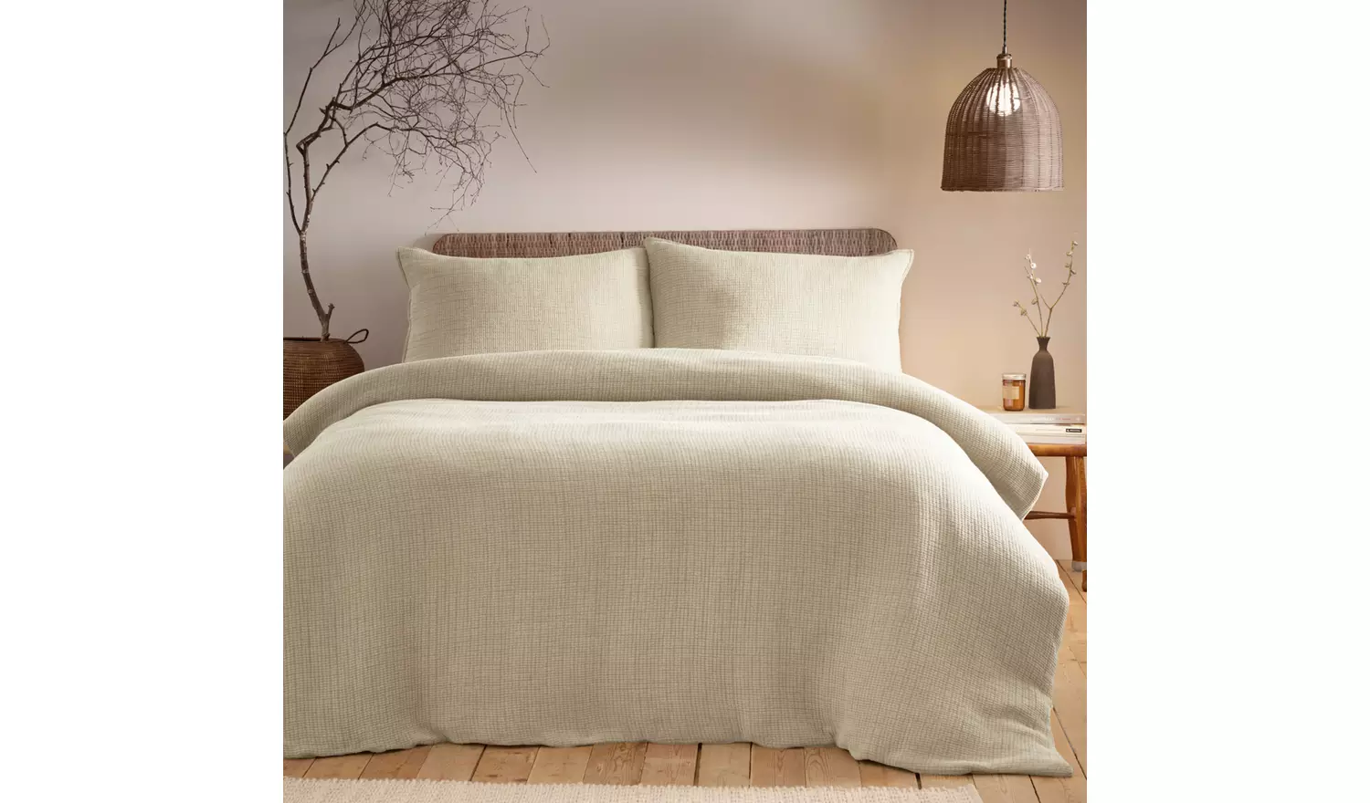 Yard Ribble Cotton Wash Natural Bedding Set - Double
