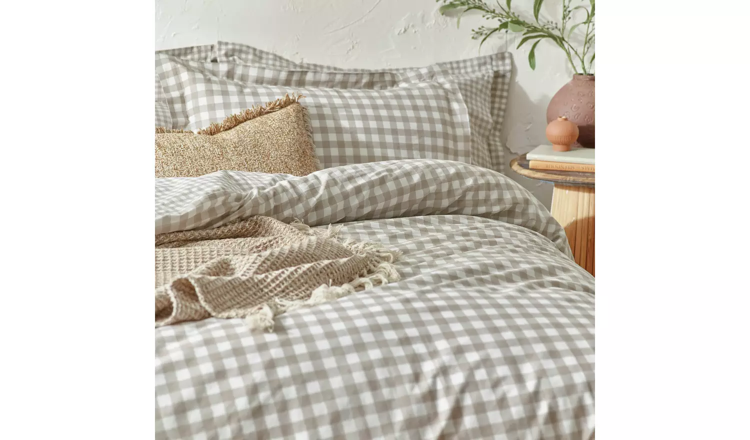 Yard Barton Cotton Check Natural Bedding Set - Double