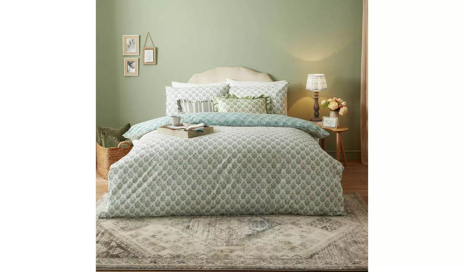 furn Krissa Block Print Blue Bedding Set - King size