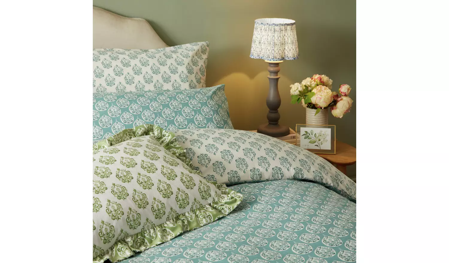 furn Krissa Block Print Blue Bedding Set - King size