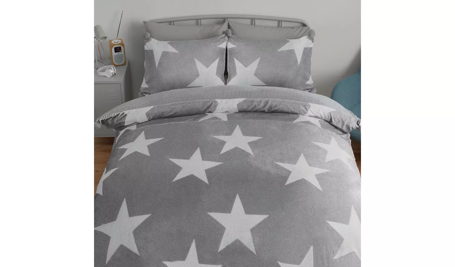 Argos Home Fleece Stars Grey & White Bedding Set - Double