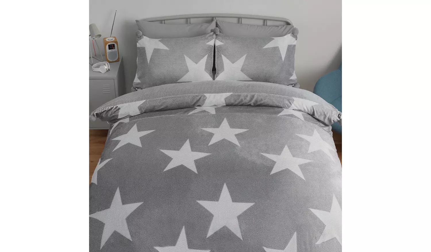 Argos Home Fleece Stars Grey & White Bedding Set - Single
