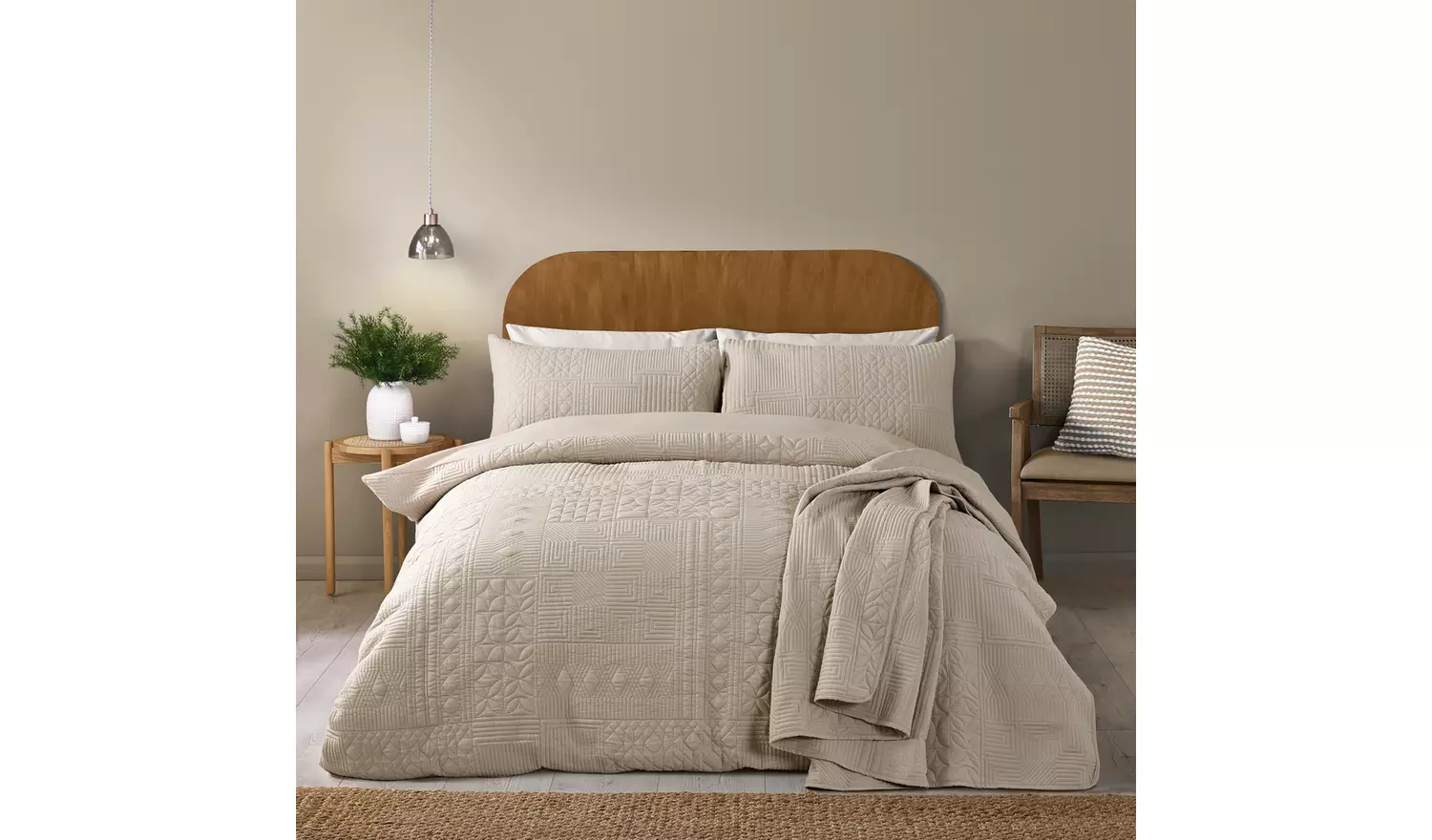 Catherine Lansfield Folkstone Geo Natural Bedding Set-Double