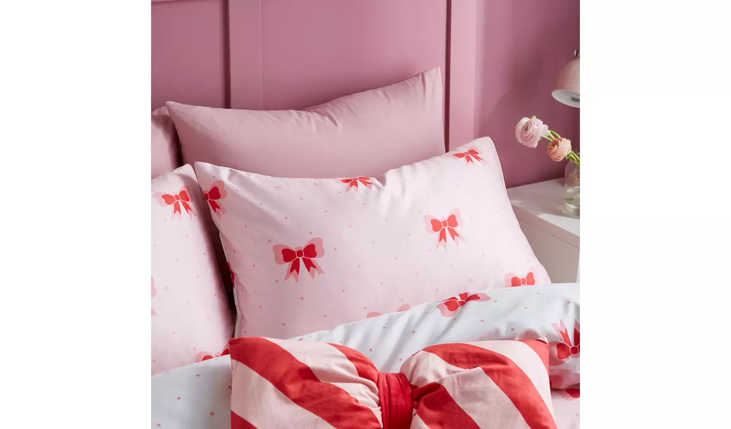 Sassy B Dotty Bows Pink Bedding Set - Double