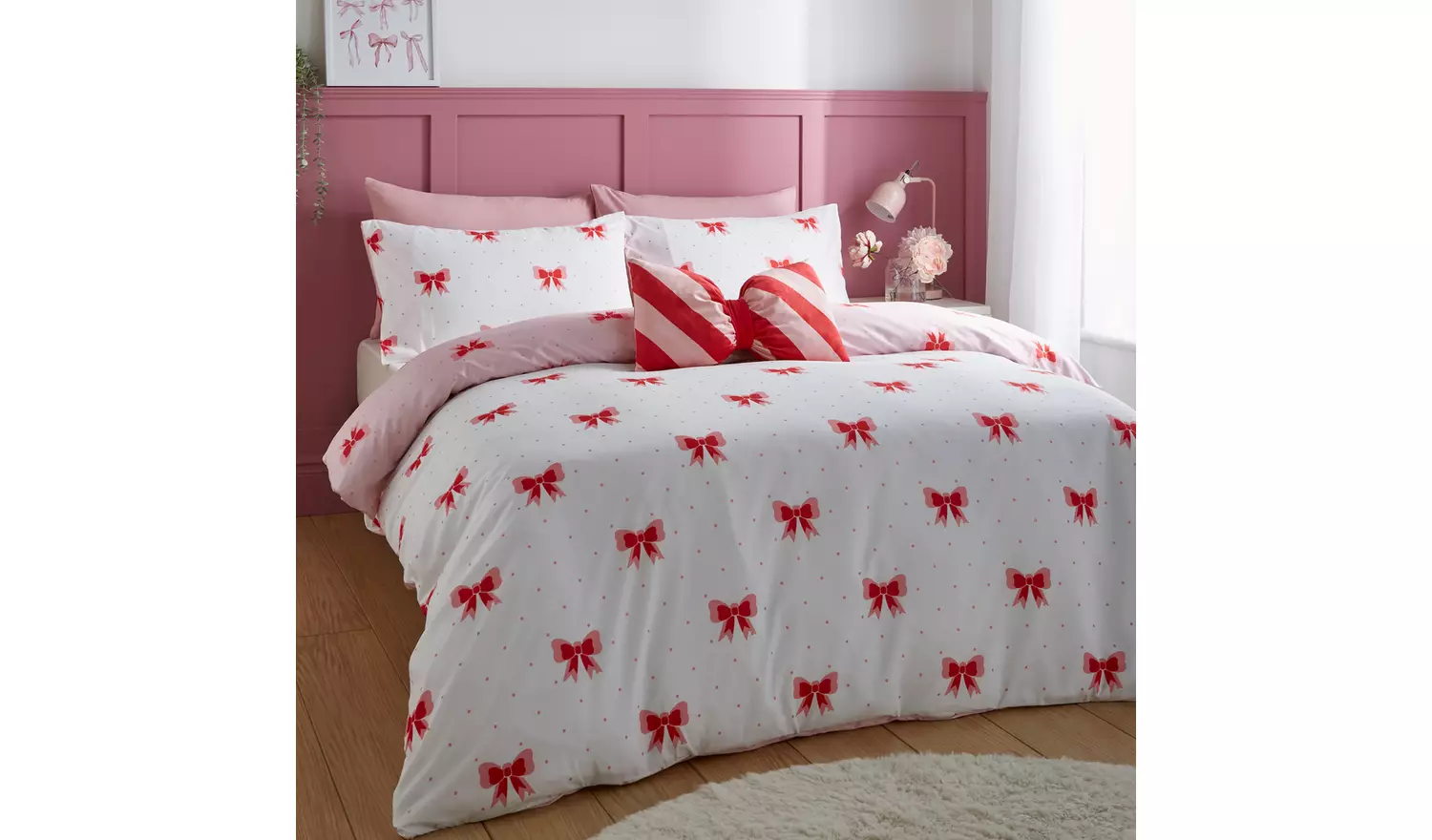 Sassy B Dotty Bows Pink Bedding Set - Double