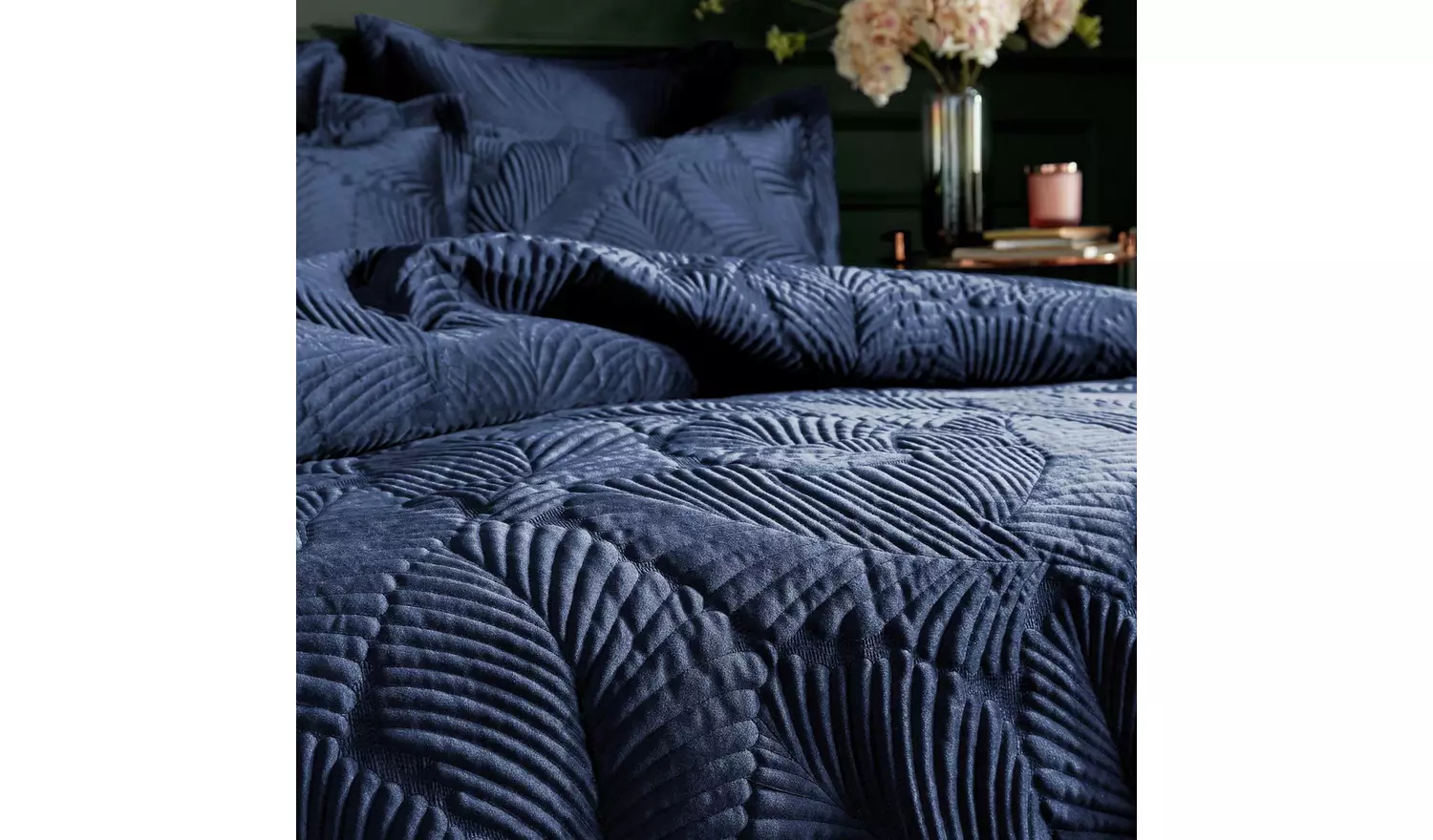 Paoletti Palmeria Quilted Navy Bedding Set - Superking