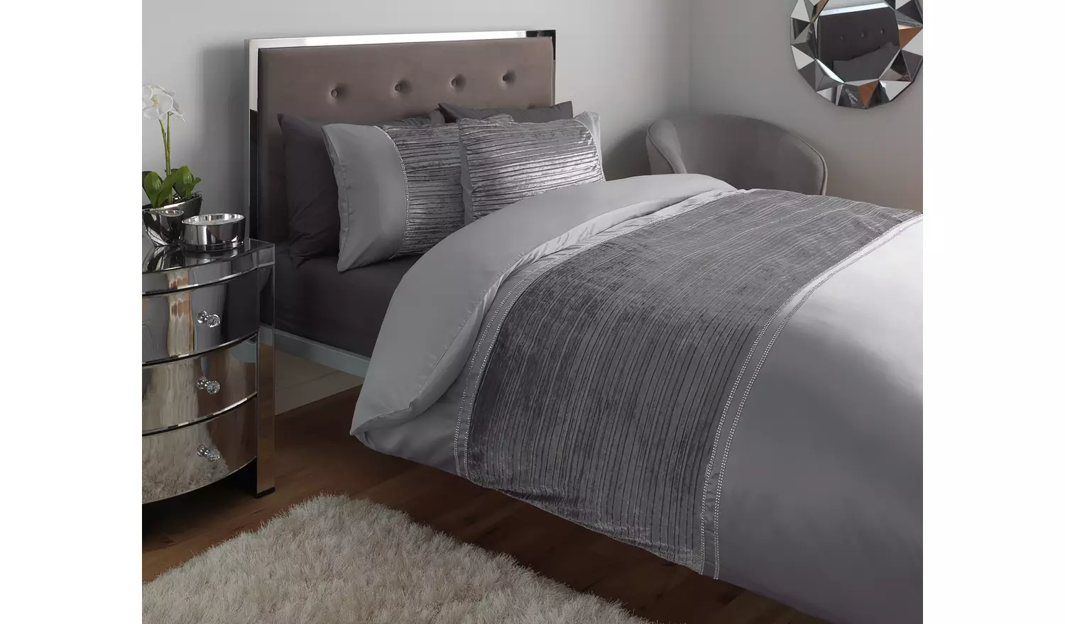 Argos Home Sparkle Velvet Grey Bedding Set - Single