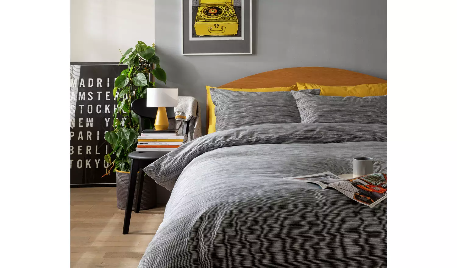 Habitat Stockholm Stripe Grey Bedding Set - Double