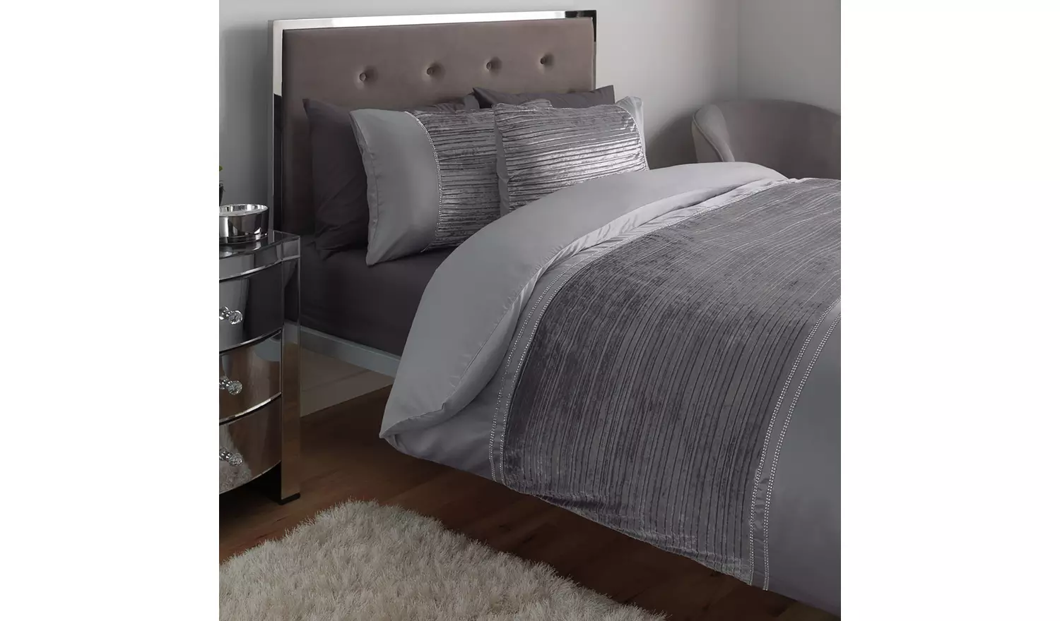 Argos Home Sparkle Velvet Grey Bedding Set - Double