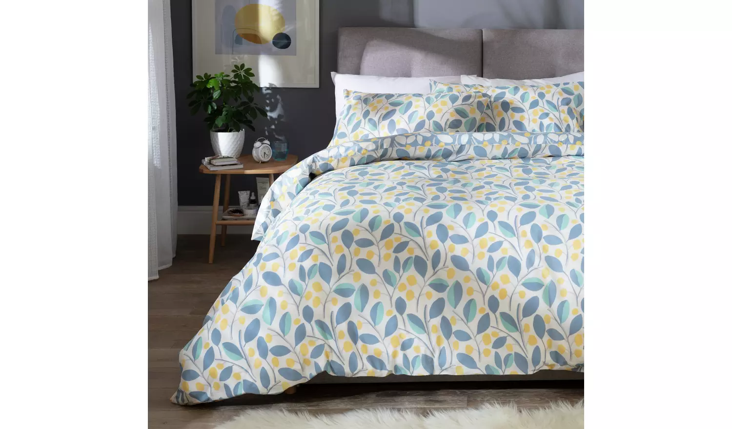 Habitat Scandi Floral Sky Blue & Yellow Bedding Set-Kingsize