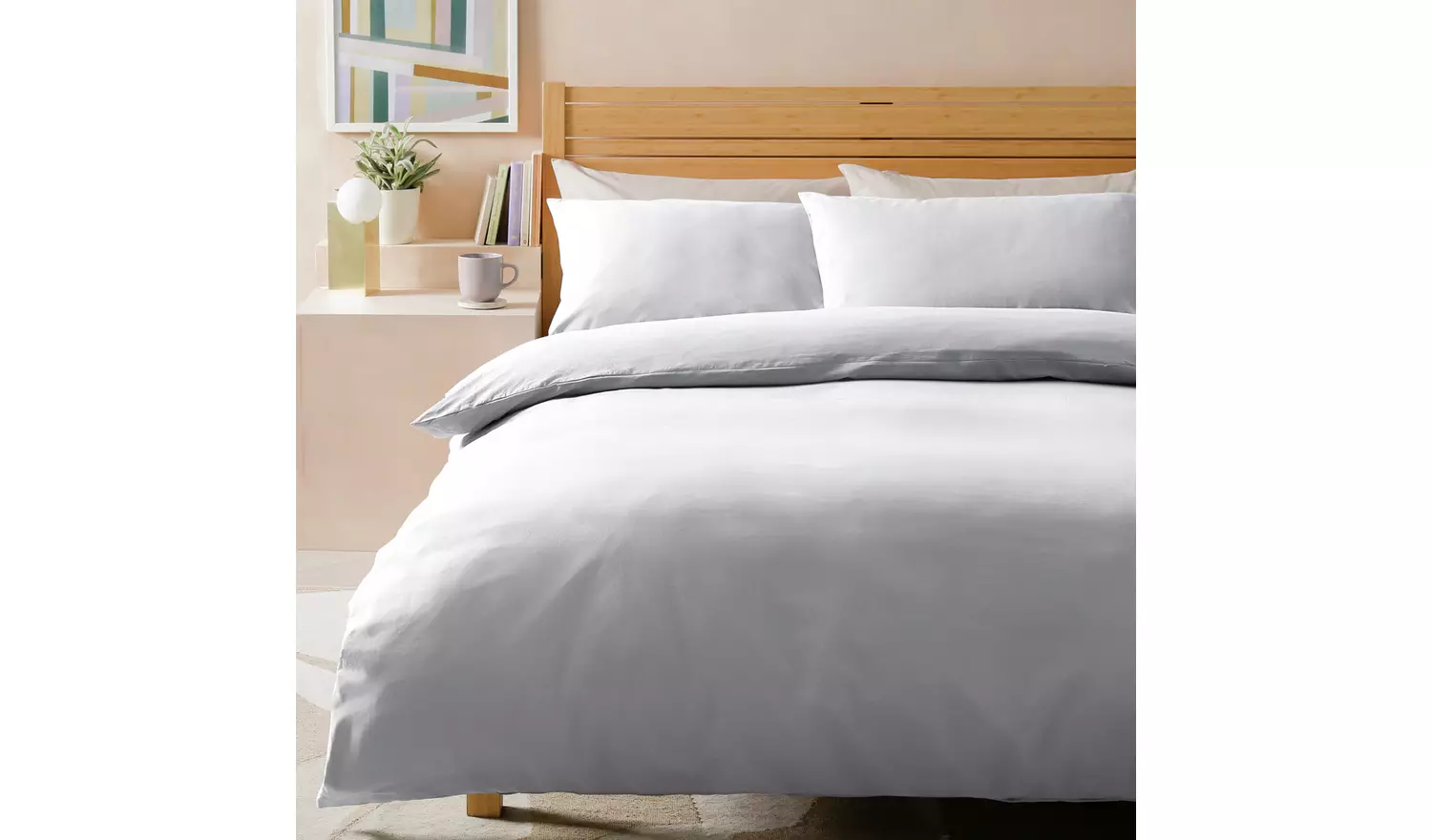 Habitat Stonewashed Cotton Plain White Bedding Set - Single