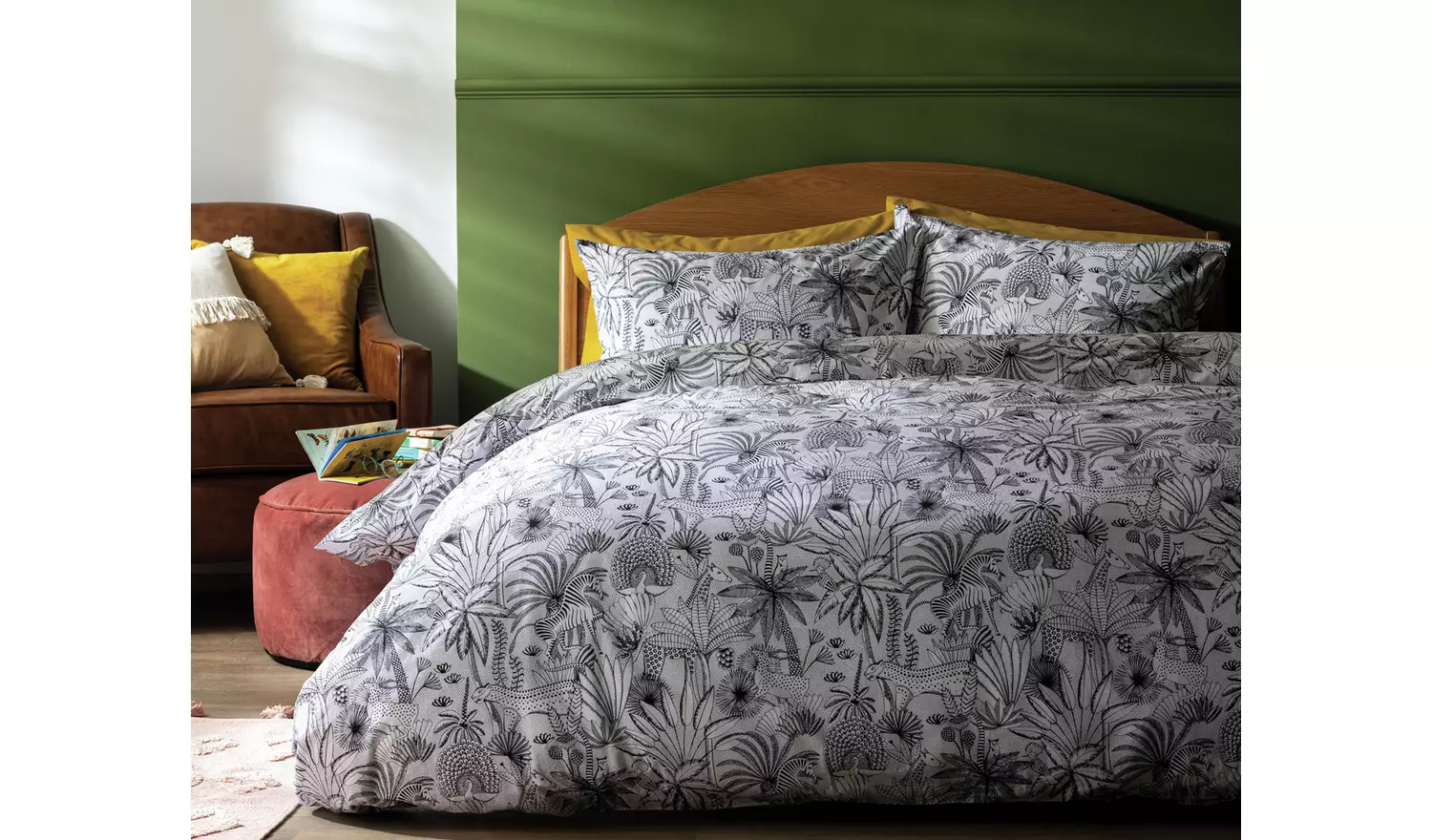 Habitat Cotton Jungle Black & White Bedding Set - Superking