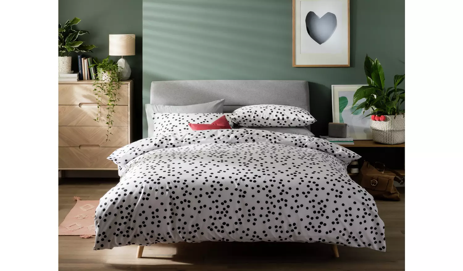 Habitat Cotton Dot Penny White & Black Bedding Set - Single